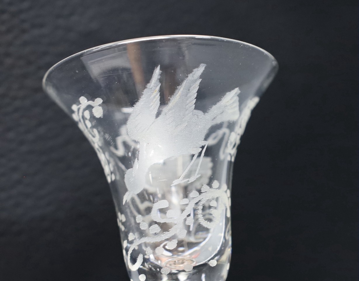 An 18th century wheel engraved balustrade fluted glass, 15cm tall
